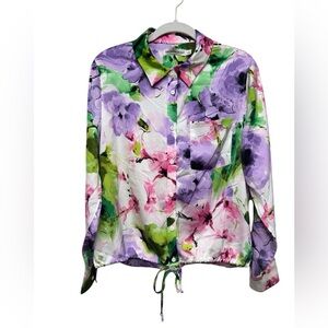 Rebecca Minkoff Top Purple
Floral Watercolor Long Sleeve Tie Waist